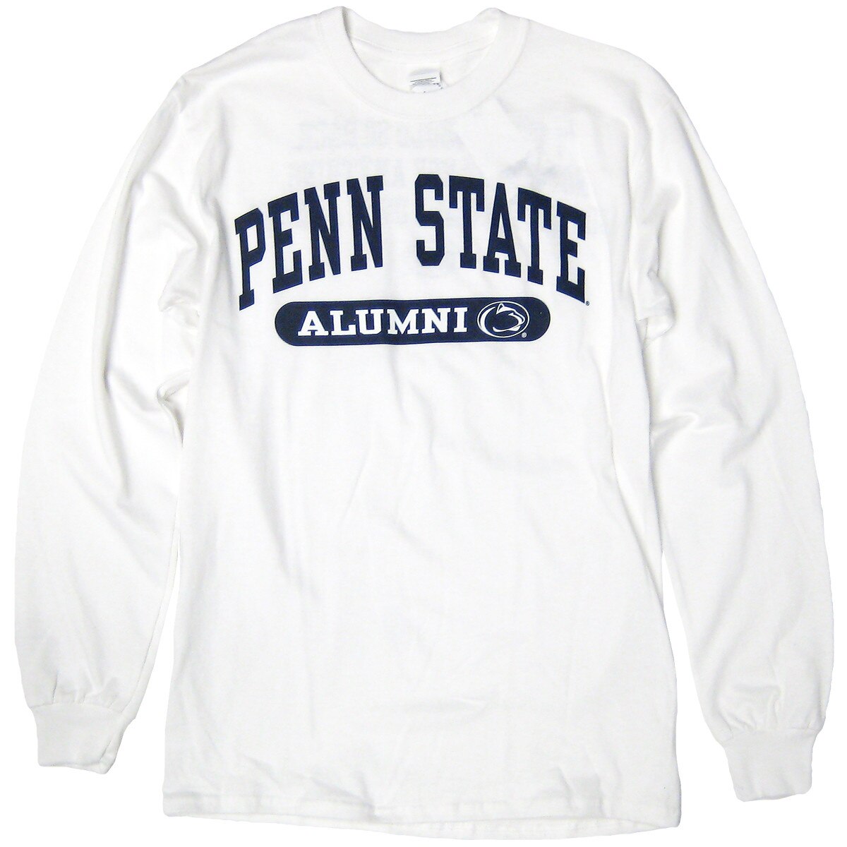 front of white long sleeve t-shirt with Penn State Alumni